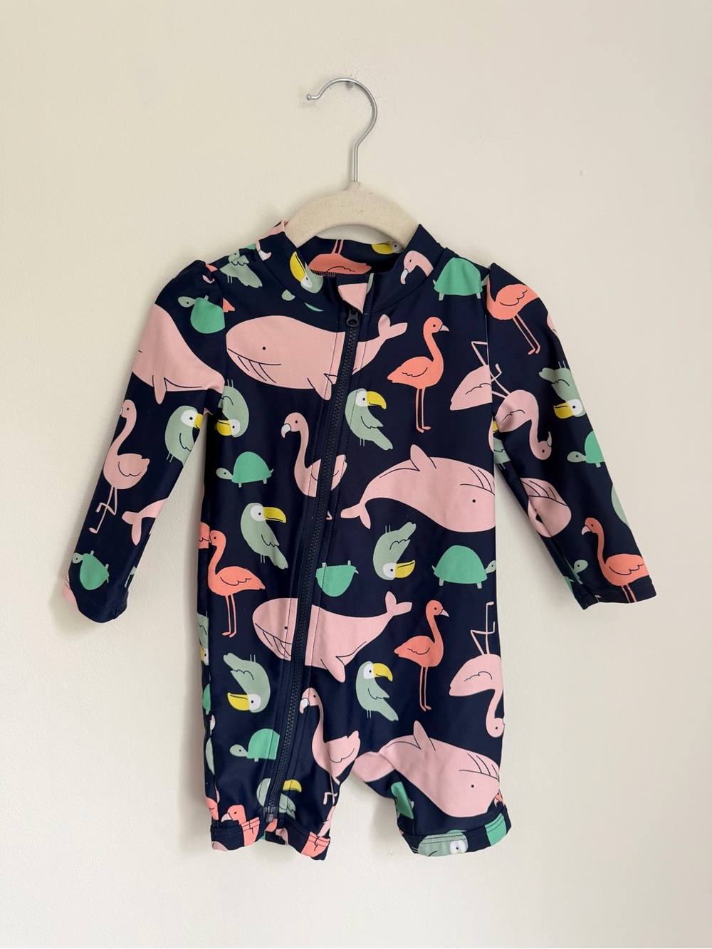 Simple Joys Animal Print Short-Sleeve Rash Guard Swimsuit (Size 18m)